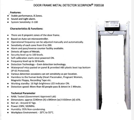 Door Frame Metal Detector 8 Zone