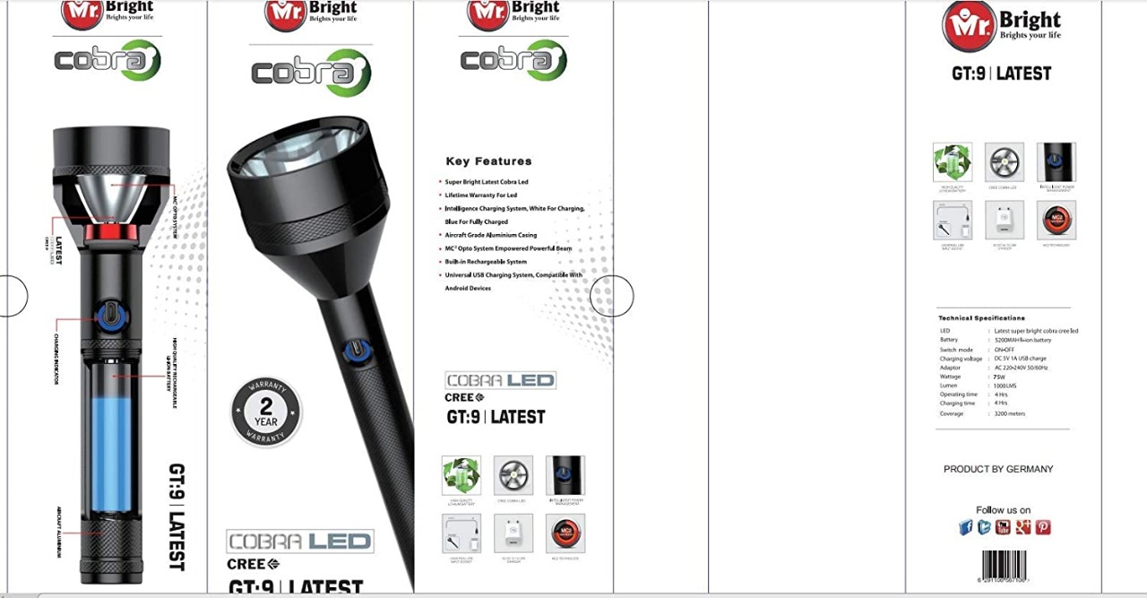 Mr.bright Rechargable Light 3200 Meter