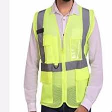 Reflective Jacket Executed Jacket Front Zipper Opening with Pockets Green