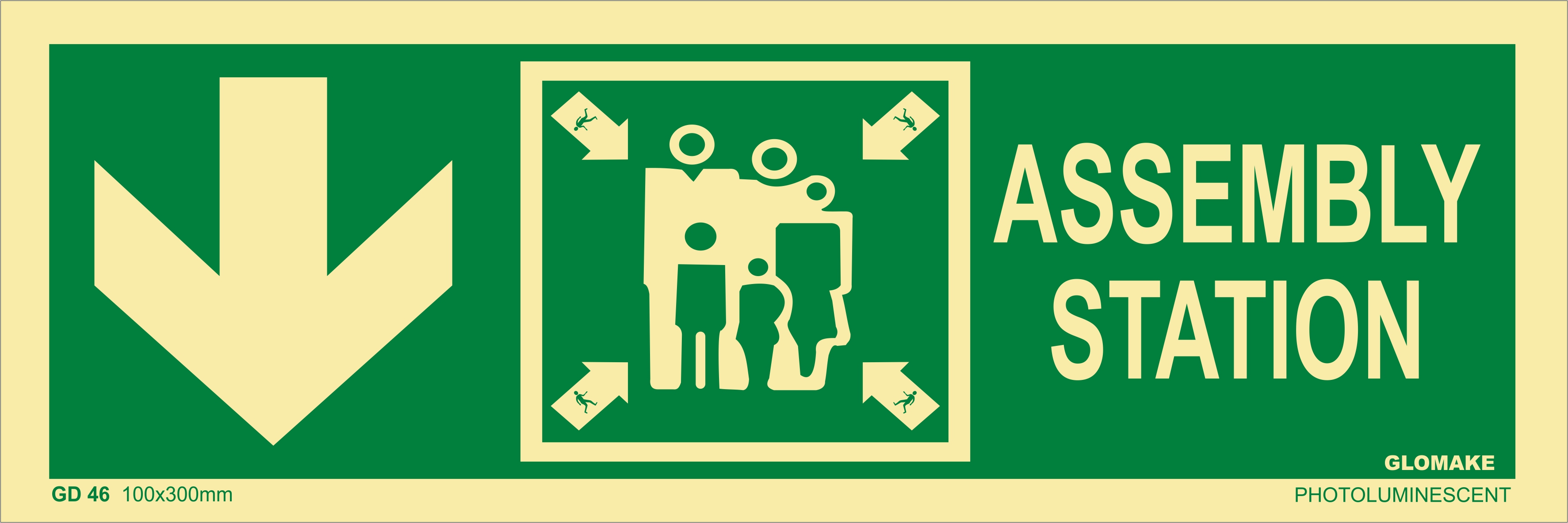 KTI Photo Luminescent Downward Arrow Assembly Station Signage