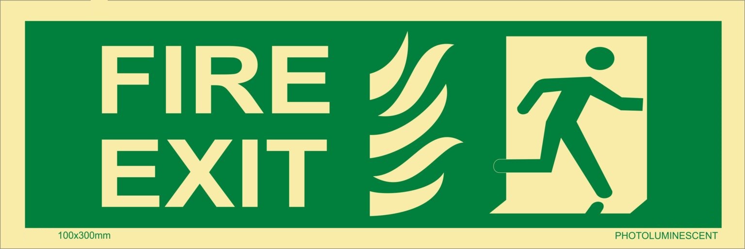 KTI Photo Luminescent Fire Exit Door Right Side Signage 100X300mm