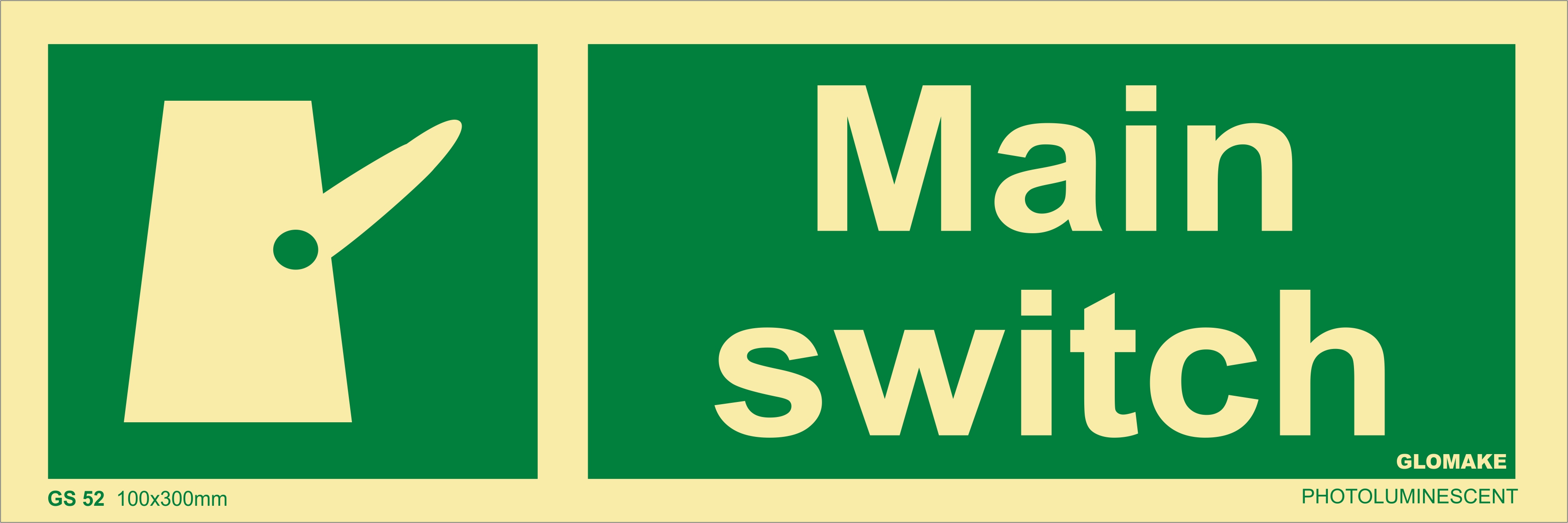 KTI Photo Luminescent MAIN SWITCH Signage