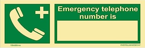 KTI Photo Luminescent EMERGENCY TELEPHONE NUMBER IS Signage 100X300mm